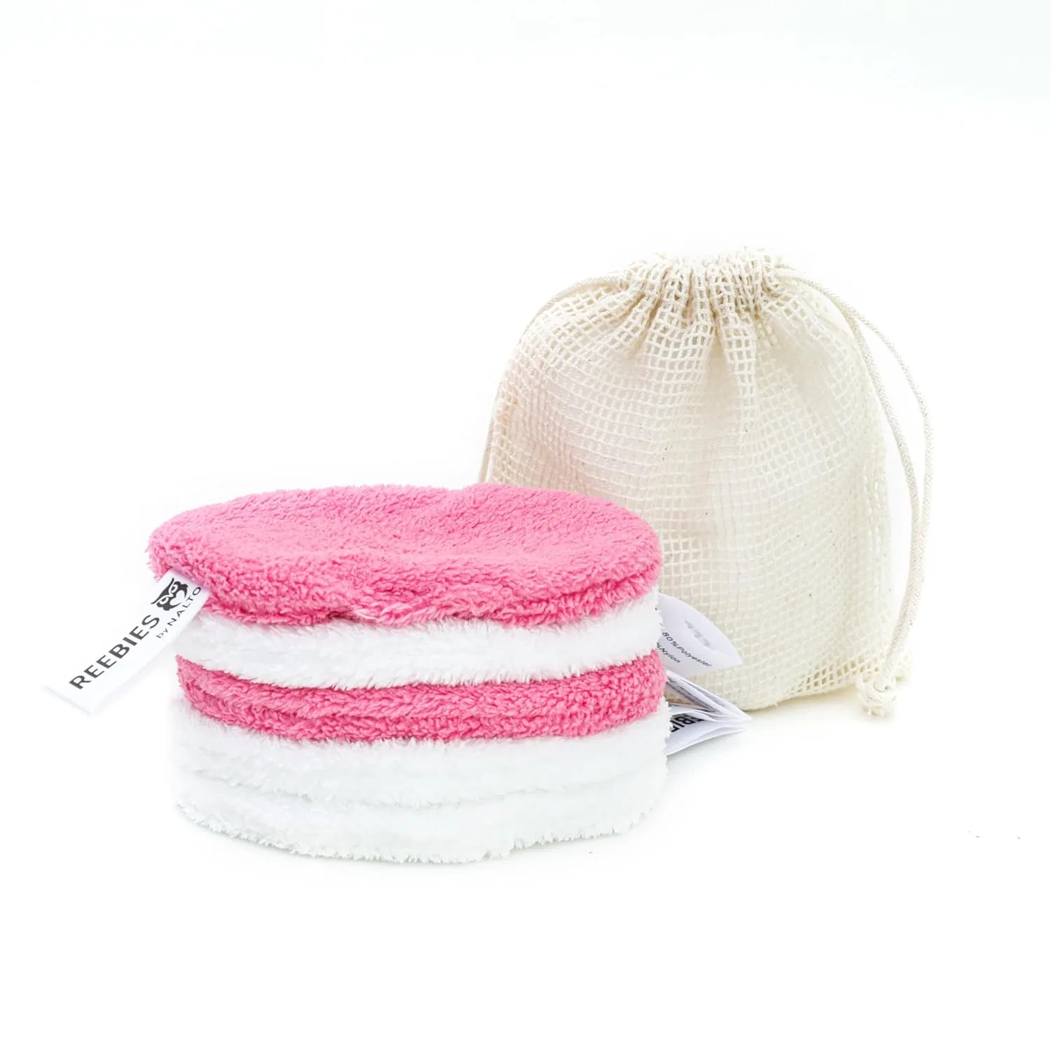 Набор многоразовых ватных дисков, 5 шт + мешочек для стирки, Generisch, White/Pink