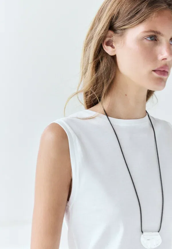 Топ хлопковый без названия Massimo Dutti, белый — фото 3