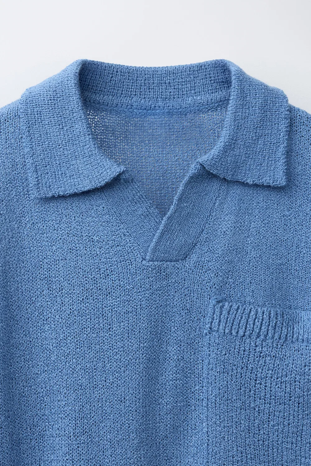 Деревенская вязаная рубашка-поло с карманом ZARA, Bluish — фото 3