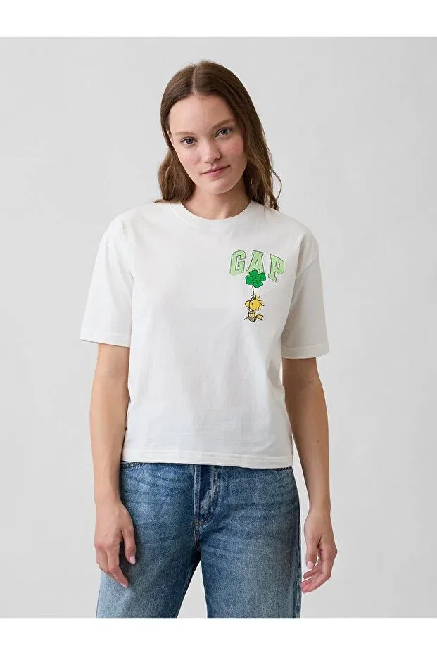Женская футболка с принтом Peanuts Oversized D Crew Neck Gap, White
