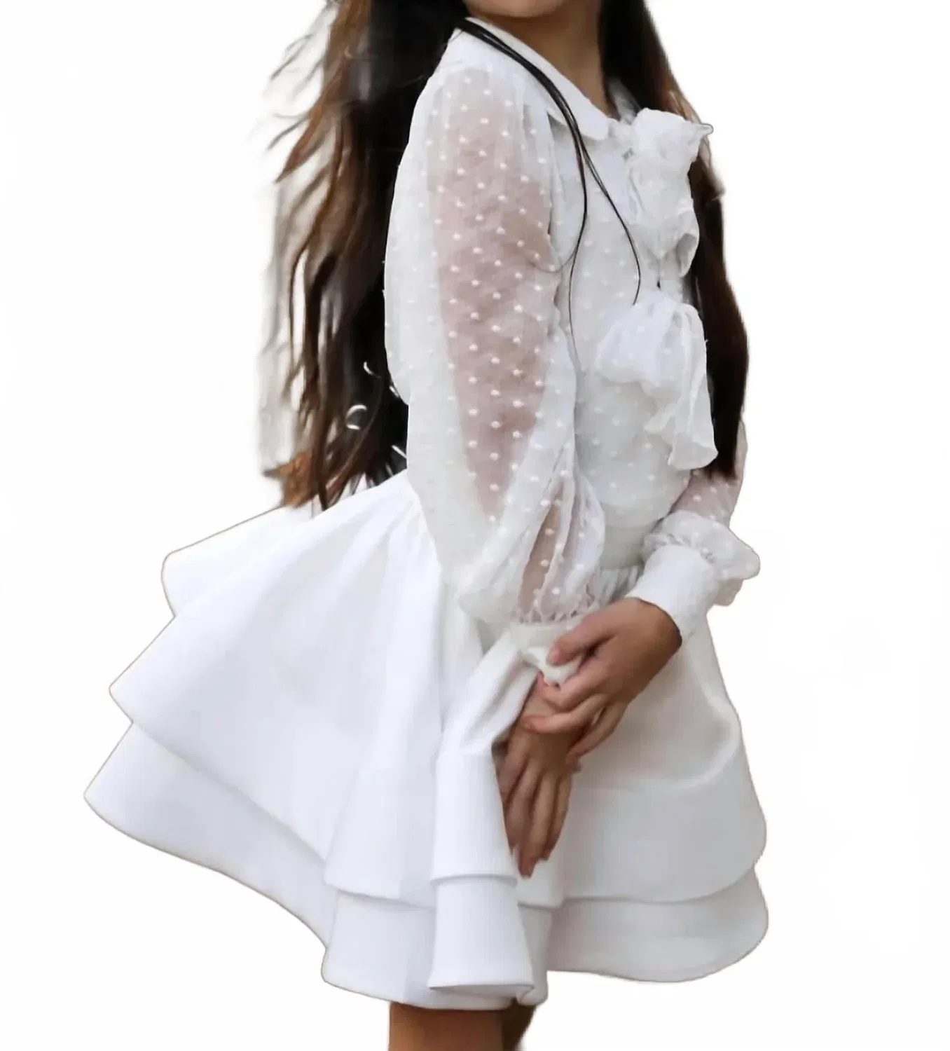 Детская блузка с длинным рукавом из шифона White Swiss Dot Hucklebones London, White Swiss Dot — фото 2