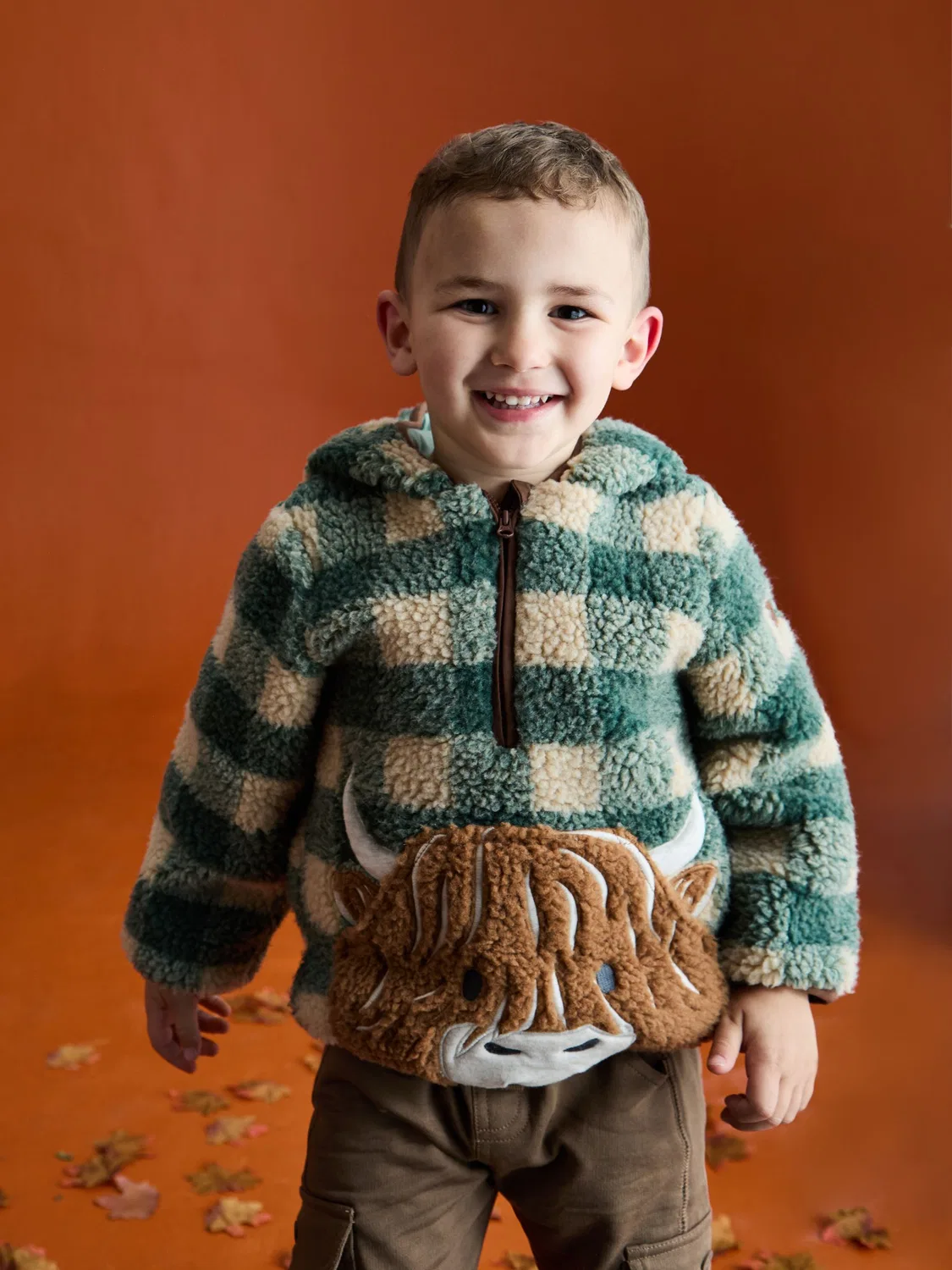 Флисовая куртка с аппликацией Highland Cow Jojo Maman Bébé, зеленый