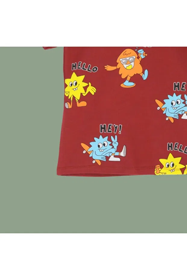 Детская футболка для девочек с принтом Hello Hey Cute Colorful Cheerful Printed Tshirt Seasonal Cotton Nr Narrengi, Red — фото 4