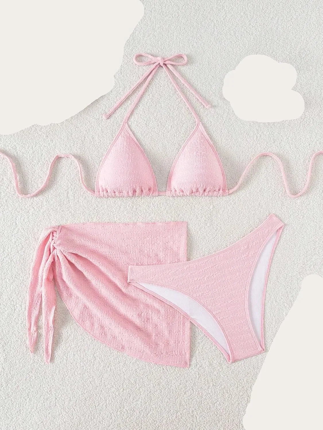 Женский бикини-сет с высокой талией и завязками сзади, Pink — фото 3