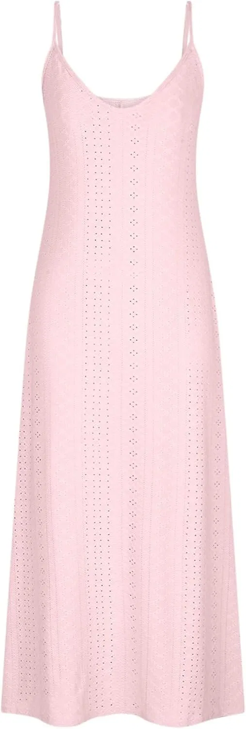 Женское летнее макси-платье без рукавов с V-образным вырезом, Pink — фото 2