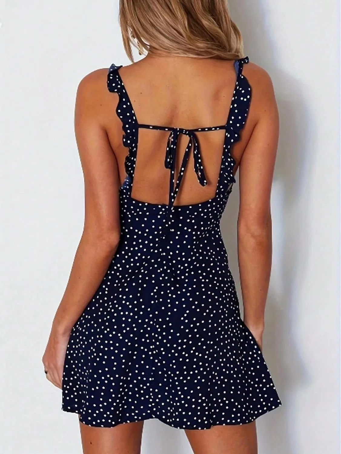 Женское мини-платье на бретелях с запахом Backless Summer Dress, Blue — фото 2