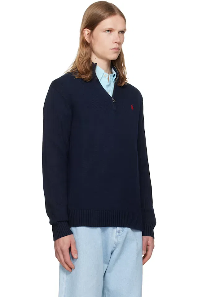 Синий свитер с застежкой-молнией до середины груди Polo Ralph Lauren — фото 2
