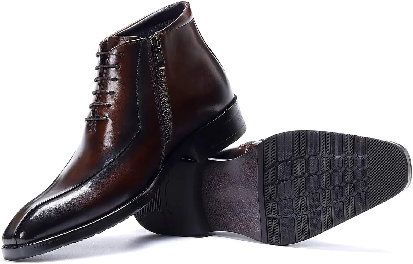 Мужские ботинки Santimon Oxfords, формальные, из натуральной кожи, с гладким носком, на щиколотке, мужская мода, деловой стиль, повседневная одежда, на свадьбу, выпускной, под смокинг, комфортные западные ботинки на шнуровке — фото 3