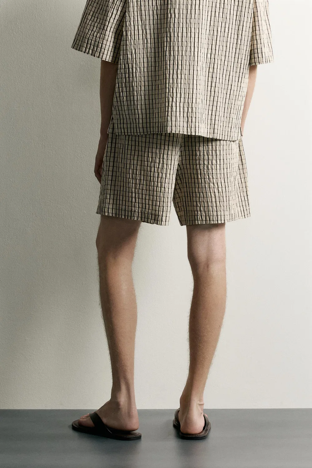 Клетчатые шорты-бермуды свободного кройка ZARA, Light beige — фото 3