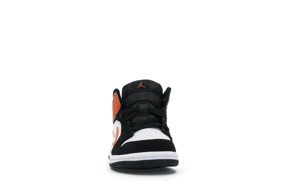 Детские кроссовки с принтом Jordan 1 Mid Shattered Backboard Jordan, Black/Starfish-Starfish-White — фото 2