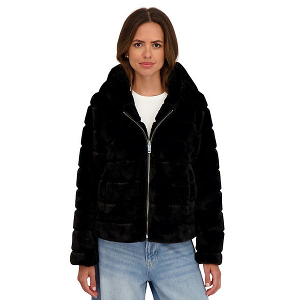 

Женская реверсивная куртка с капюшоном на молнии из искусственного меха Sebby Collection, Black