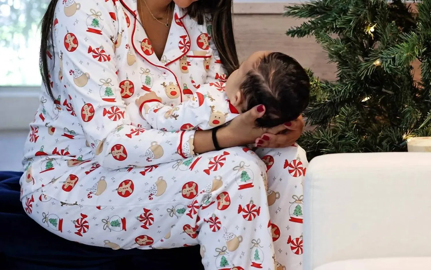 Детский комбинезон-слип с закрытыми ножками на молнии с принтом Kid's Christmas Ornaments Baby Noomie, White — фото 3