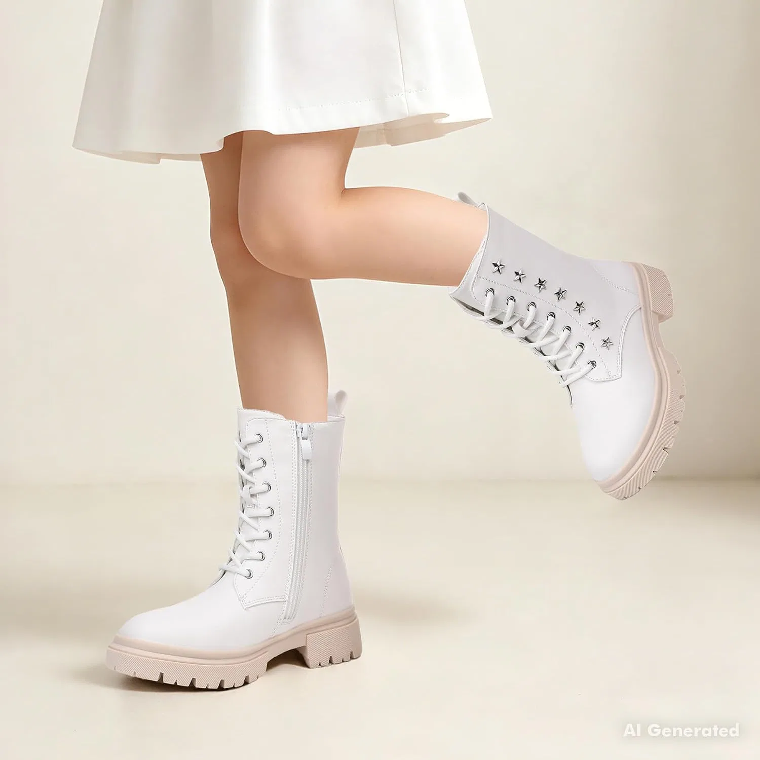 Детские ботинки для девочек с боковой молнией Ahannie, White/Star — фото 2