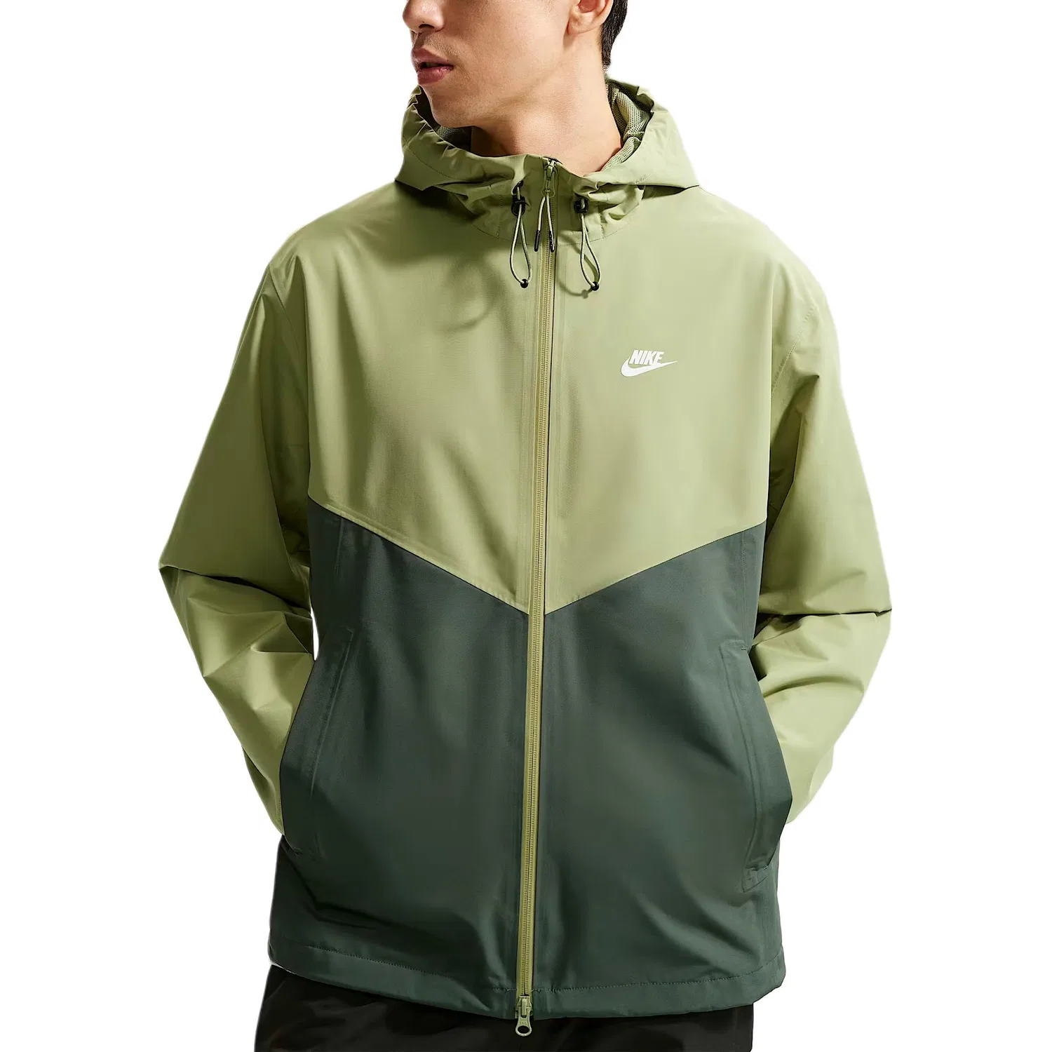 Мужская куртка-ветровка с капюшоном и принтом Nike, Grey Olive Green/Camouflage Green/White
