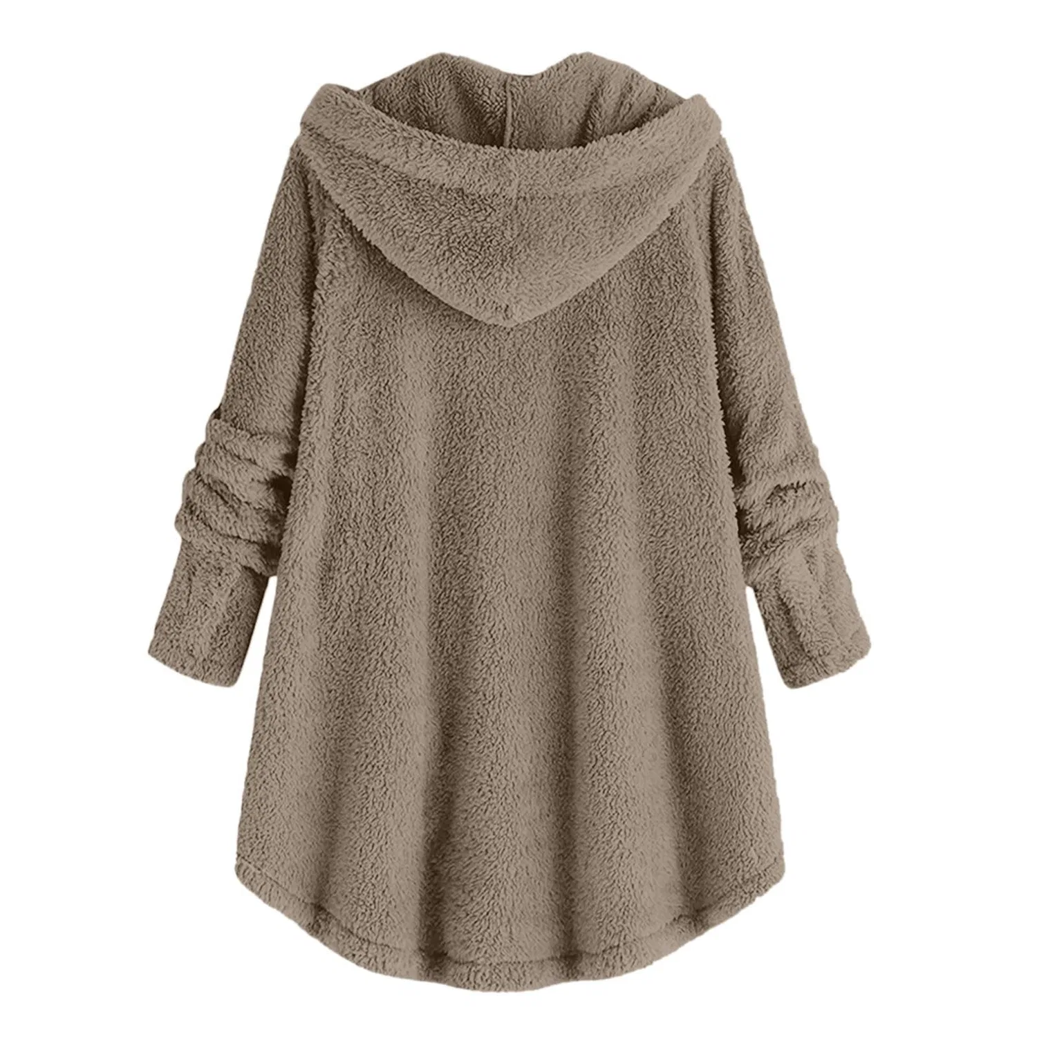 Женское пальто из флиса с капюшоном и принтом, модель Fuzzy Fleece Coat, dark khaki — фото 4