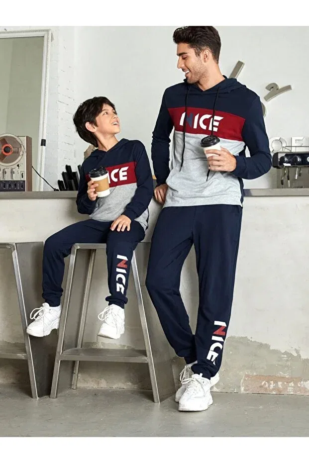 Детский комплект свитшот-брюки с принтом Father and son Keywest, Navy Blue Gray