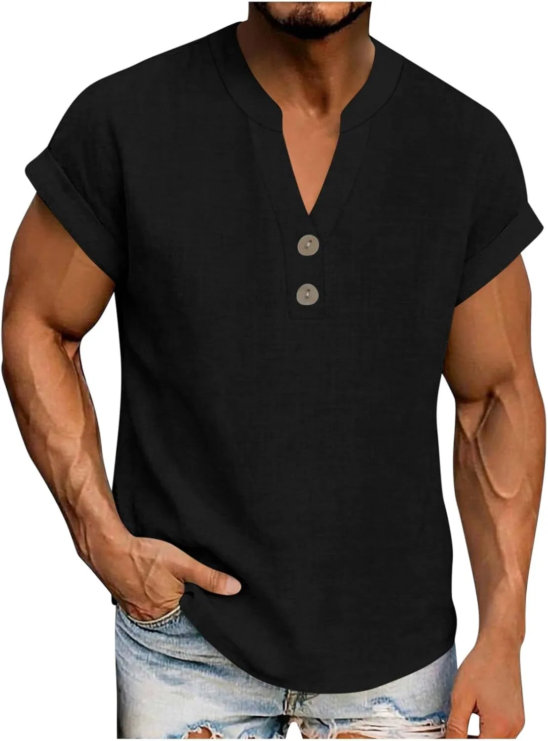 Мужская футболка с V-образным вырезом Casual, Black