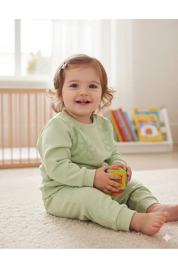 Детский спортивный костюм с принтом Floral printed tracksuit set Miniworld Baby, Mint Green