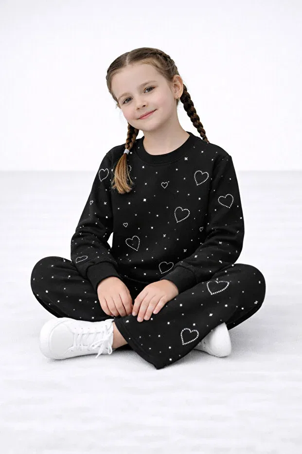 Детский комплект спортивного костюма для девочек с принтом Heart Patterned Beka Kids, Multicolor