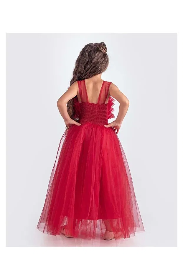 Детское платье для девочек сатиновое Sapes model back gipeli tulle girls' strap satin evening dress mnk0618 Mnk Baby&Kids, Red — фото 2