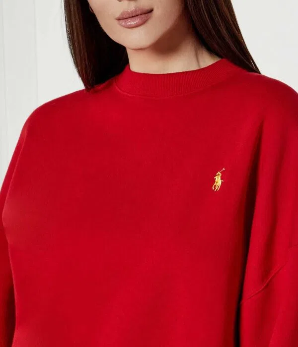 Женский пуловер оверсайз из футера Polo Ralph Lauren, красный — фото 4