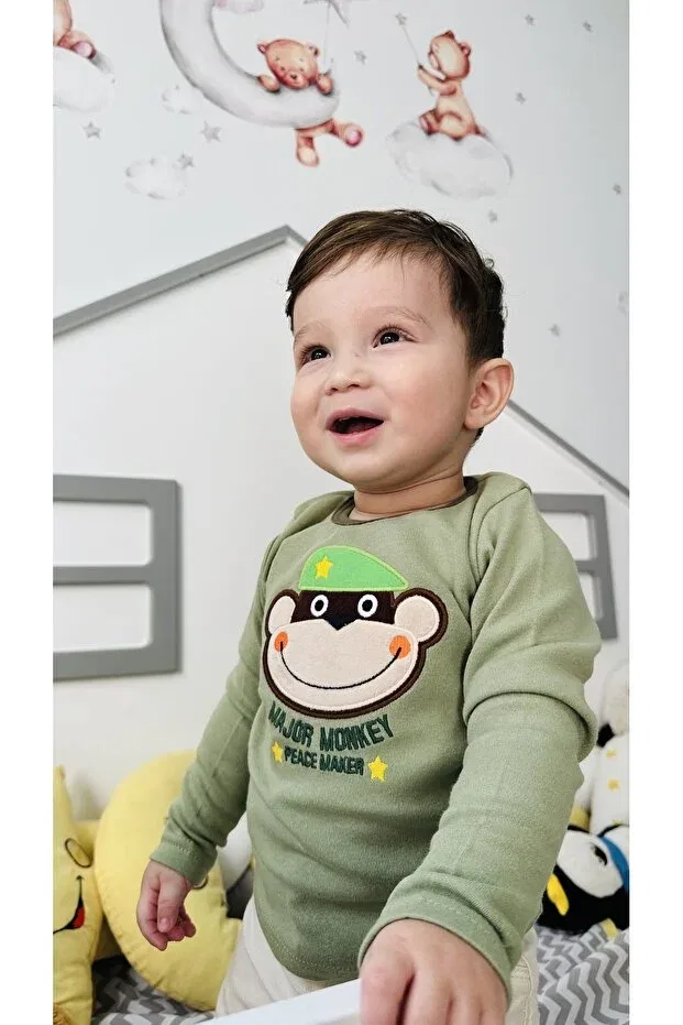 Детские свитшот для мальчиков с вышивкой Major Monkey Td Collection, Khaki — фото 2