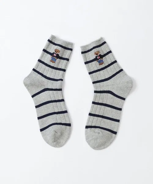 POLO RALPH LAUREN Полосатые короткие носки из органического хлопка с изображением медведя 03207200 — фото 4