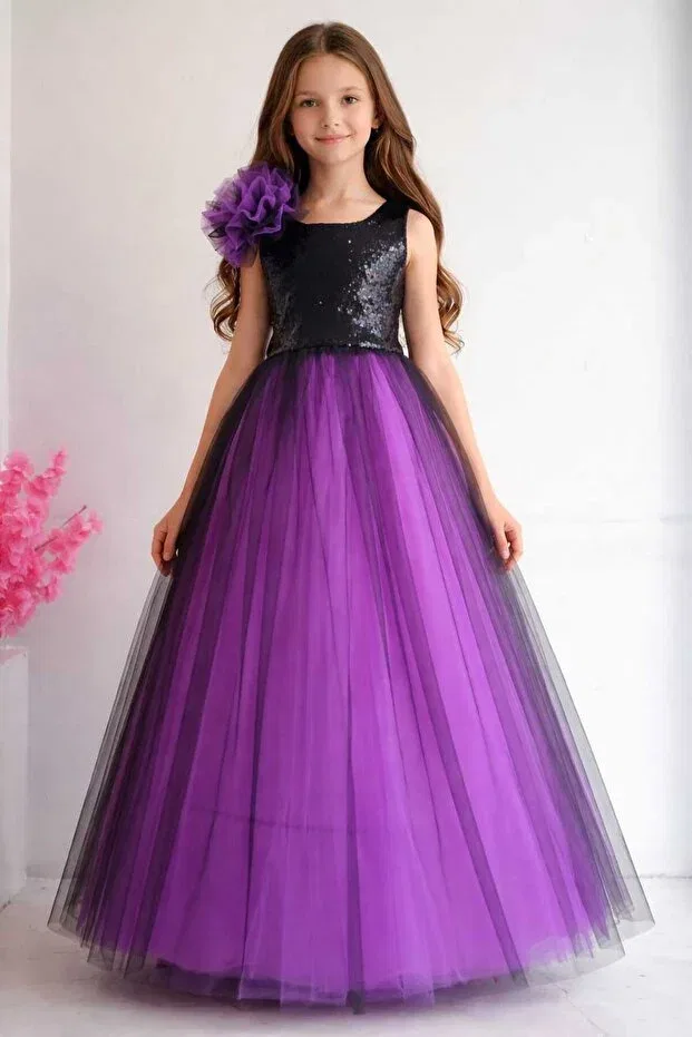 Детское платье для девочек с вышивкой Boztaş Bebe, Purple