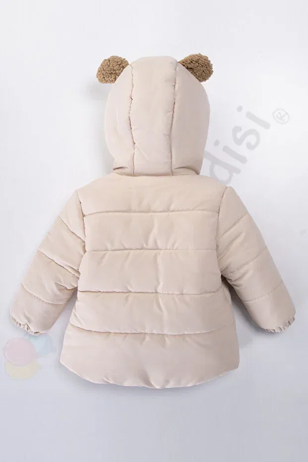 Детское зимнее пальто для девочек с капюшоном Teddy bear plush fur inside zippered quilted hooded snow inflatable winter baby boy coat children's coat Ofislot, Ecru — фото 2