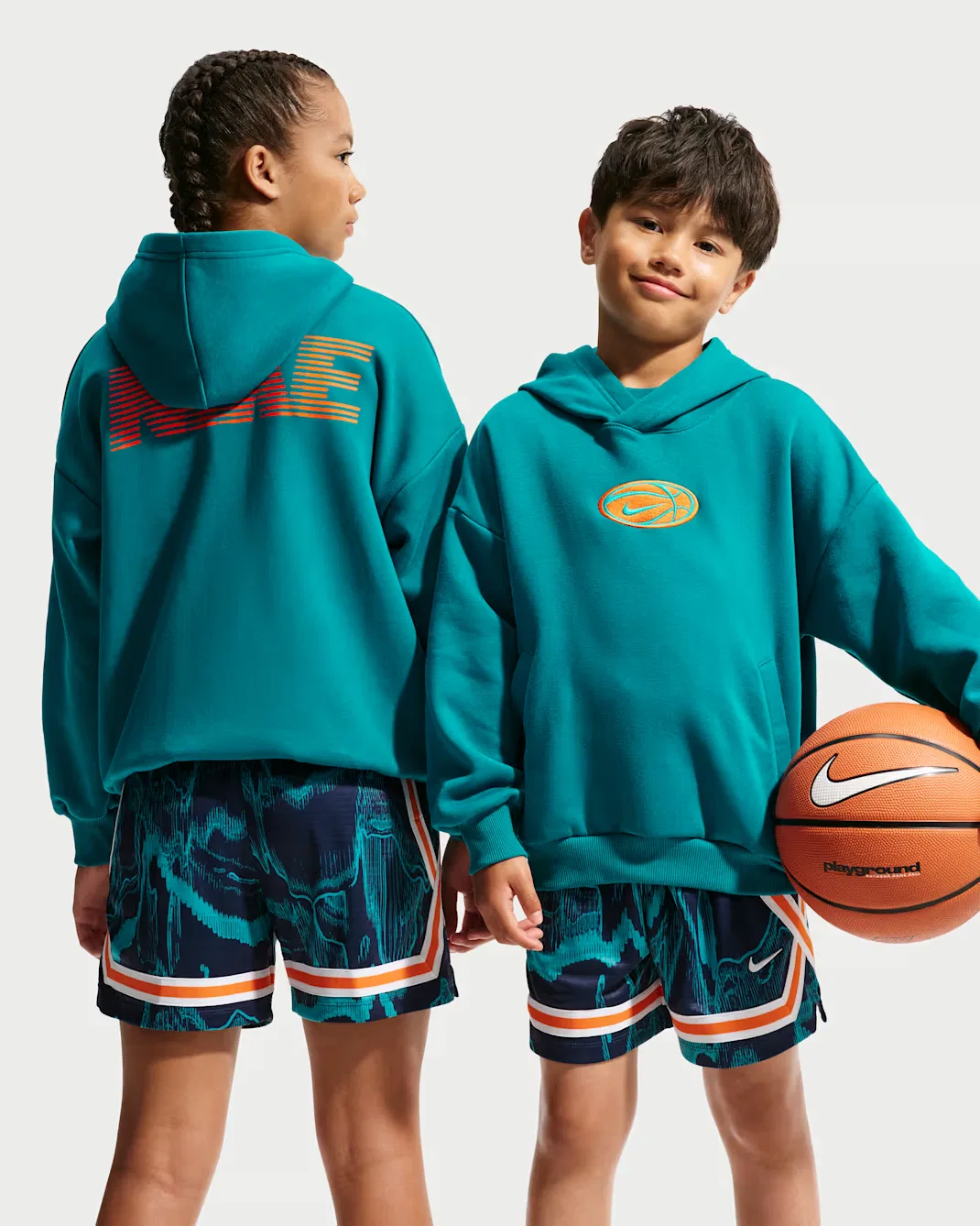 Детская баскетбольная толстовка Dri-FIT Nike, Bright Spruce/Safety Orange