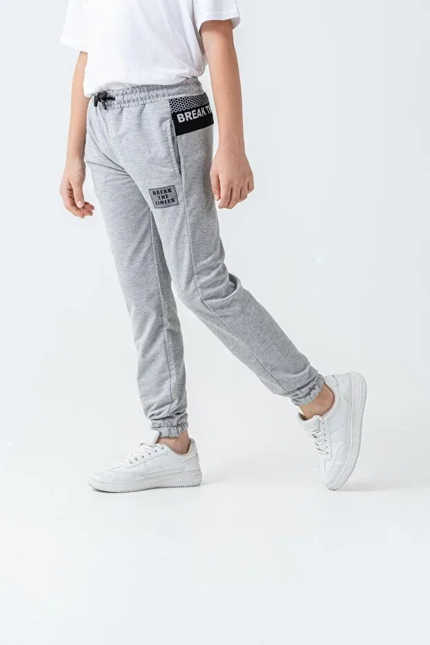 Детские спортивные штаны для мальчиков с принтом Break the limits Mışıl Kids, Gray Melange — фото 4