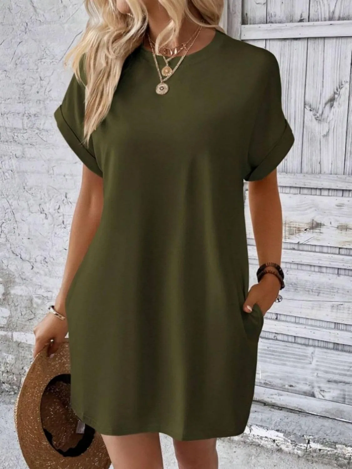 Женское летнее платье-футболка свободное, Army Green — фото 3