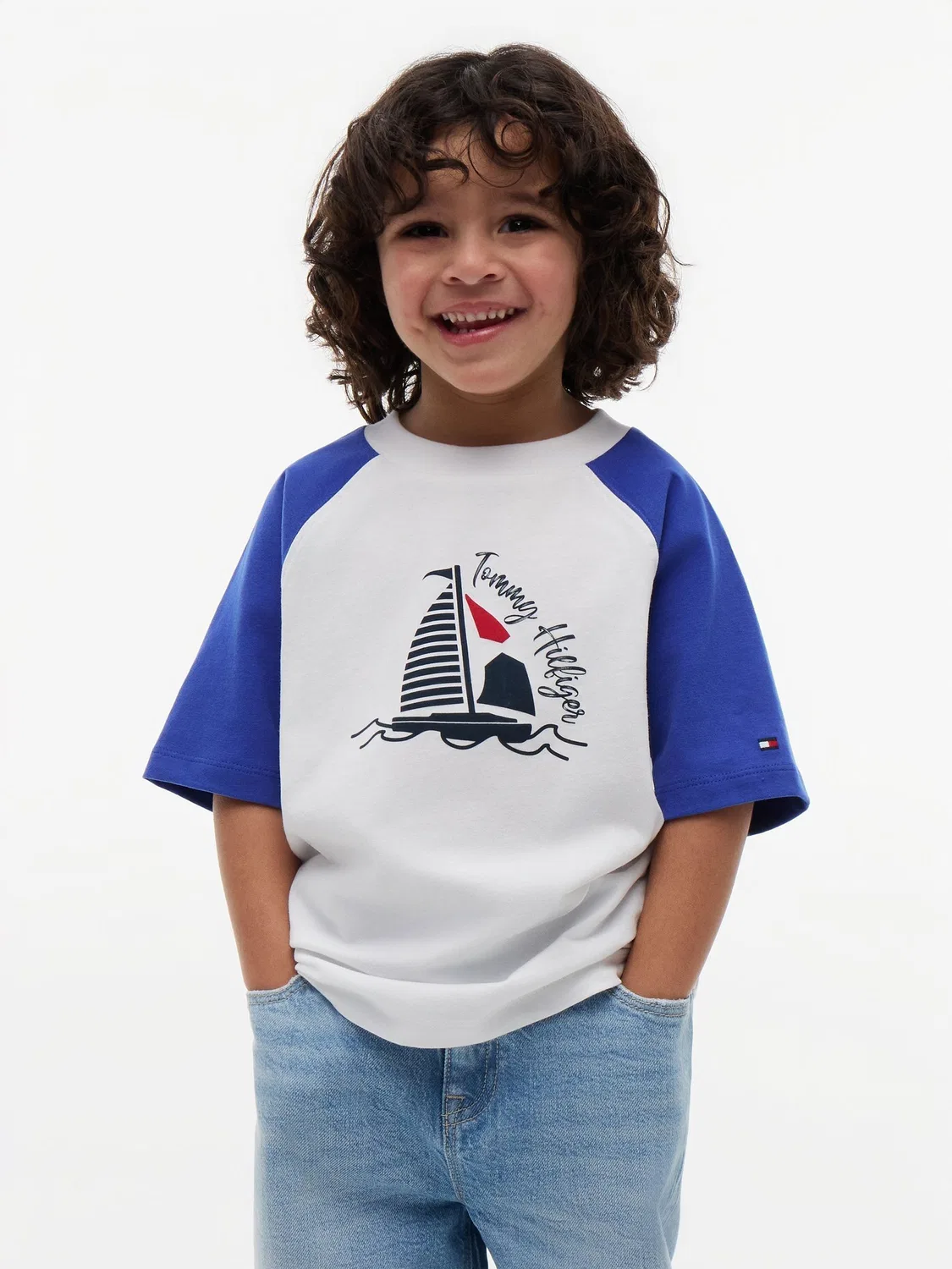 Футболка с цветными рукавами реглан Tommy Hilfiger, синяя
