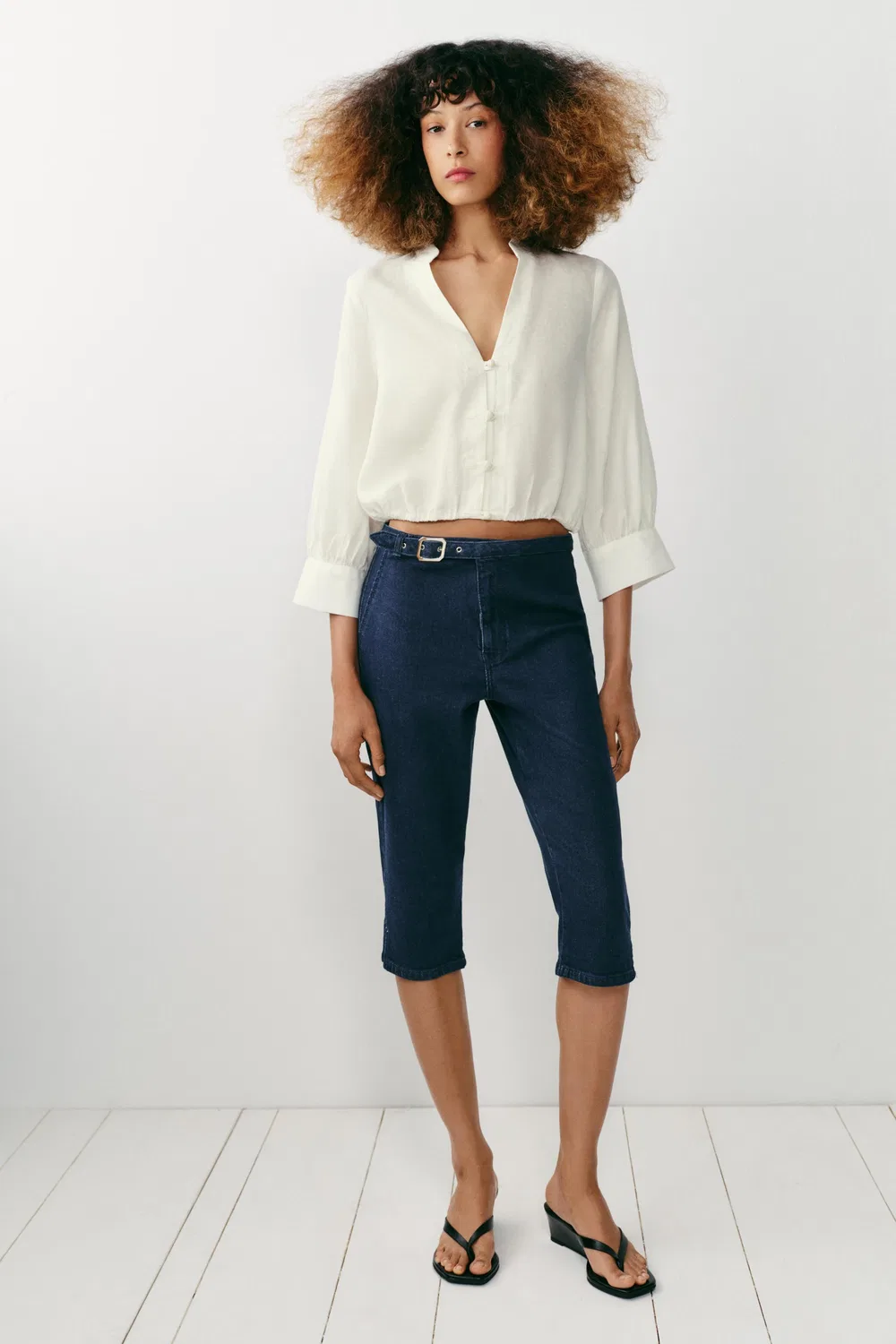 Рубашка-баллон из льняной смеси с застежкой в виде лягушки ZARA, White