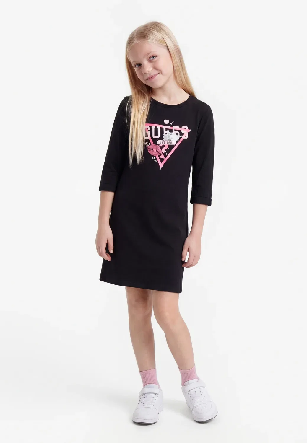 Платье из трикотажа с рукавами - трикотажное платье Guess, Black