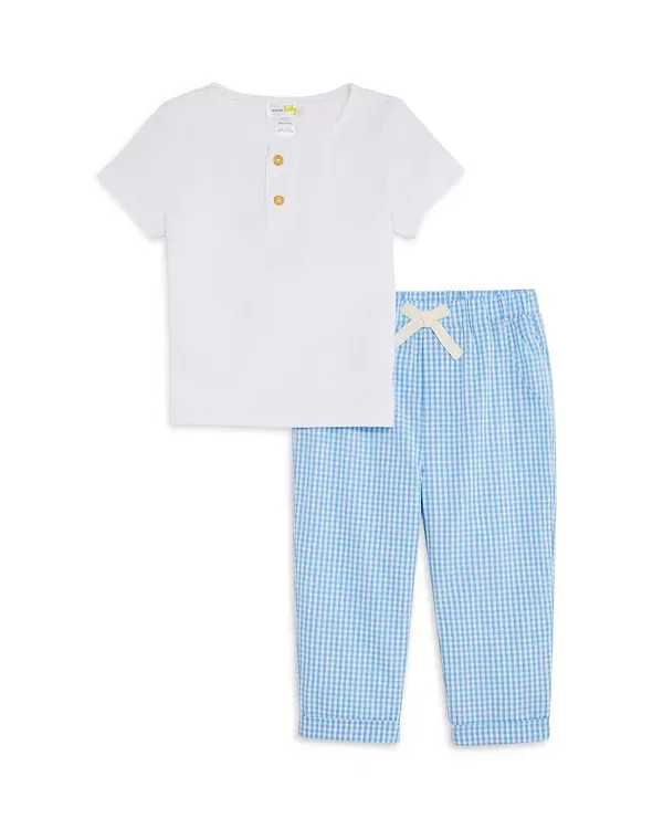 Детский комплект для мальчиков с принтом Henley Tee & Gingham Pants Set Bloomie's Baby, Blue/White
