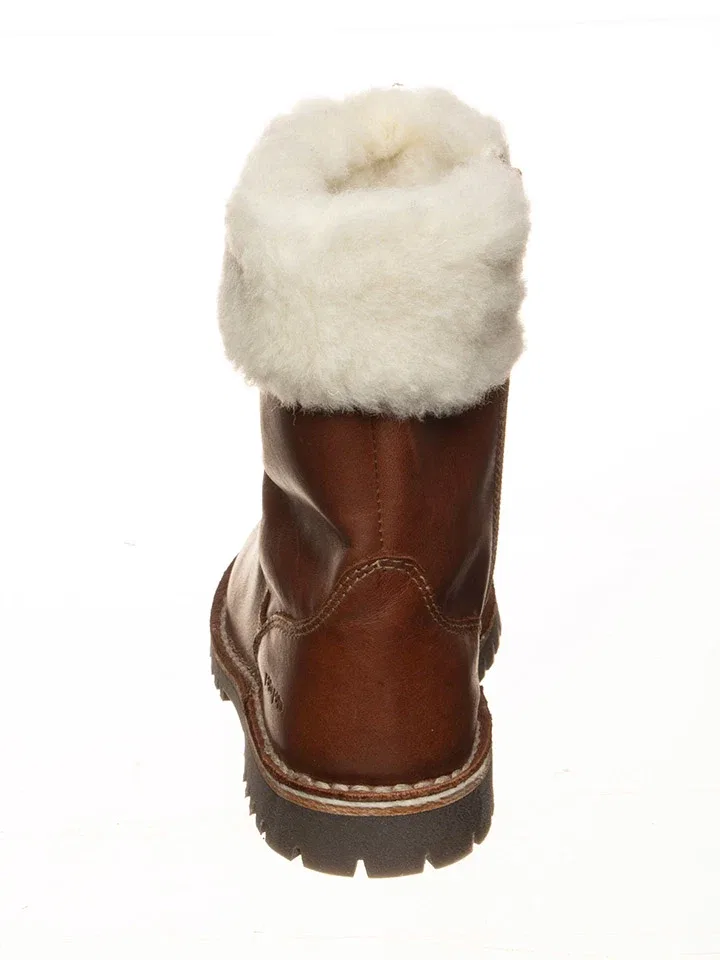 Ботинки зимние кожаные детские Pom Pom, светло-коричневый — фото 3