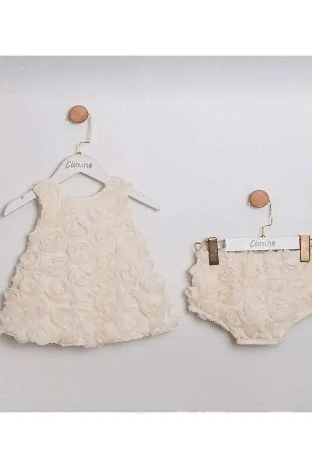 Детский комплект для девочек с 3D розой Baby girl 3d rose detail set special day photo shoot birthday - wedding Generic Brands, Ecru — фото 2
