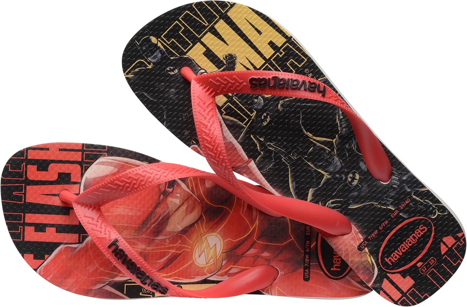 Havaianas - Топ Герои DC Удобные, прочные и легкие шлепанцы с подошвой с героями и злодеями, унисекс, взрослые, белый/черный/красный — фото 4