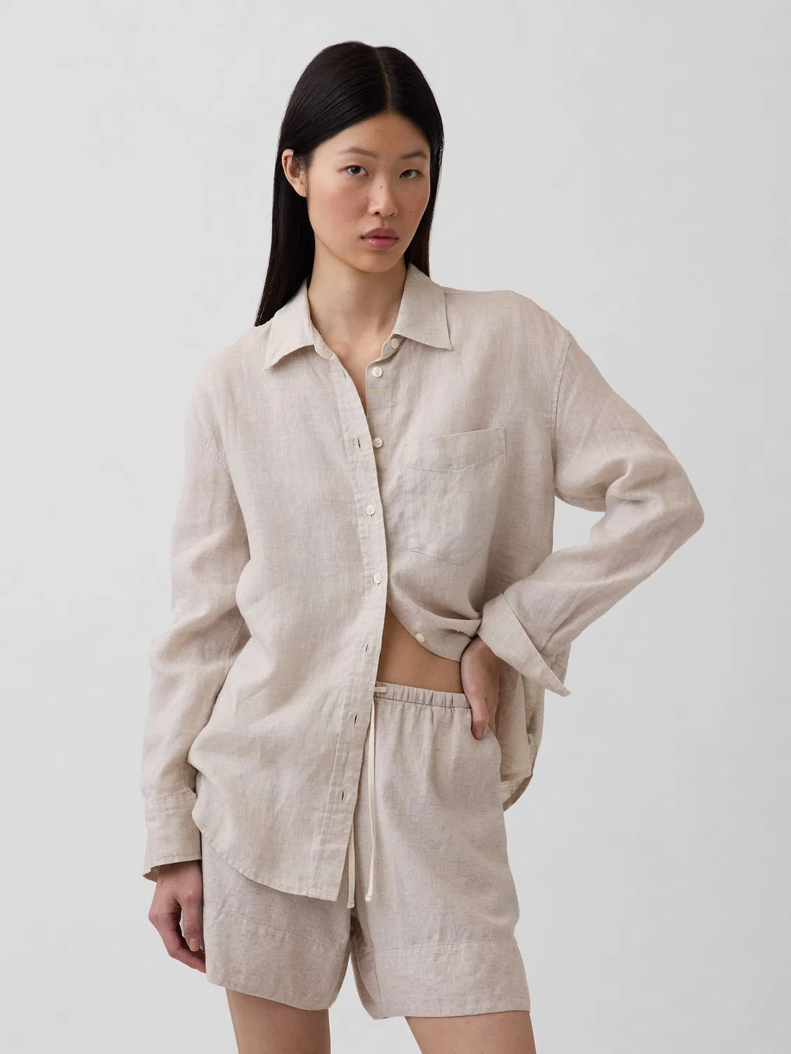 Рубашка оверсайз из льна Gap, бежевый