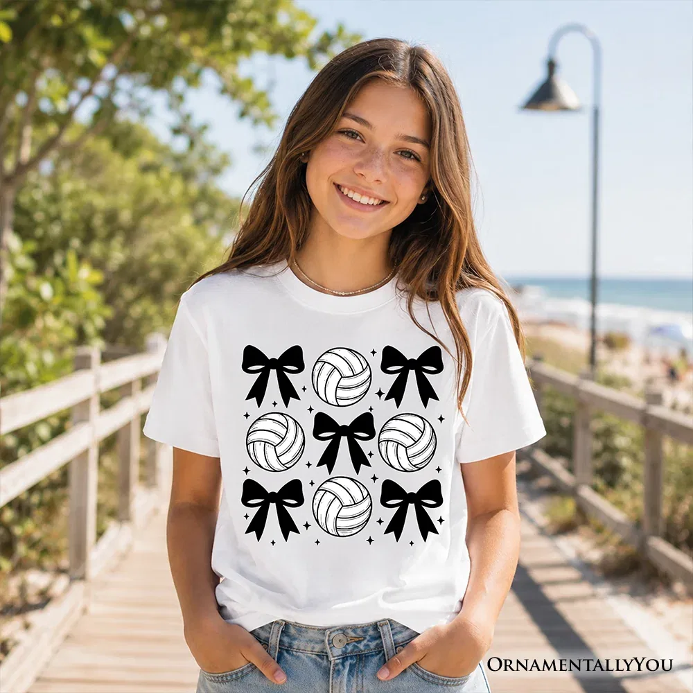 Детская футболка для девочек с принтом волейбольных бантов Cute Volleyball Bows OrnamentallyYou, Sage — фото 2
