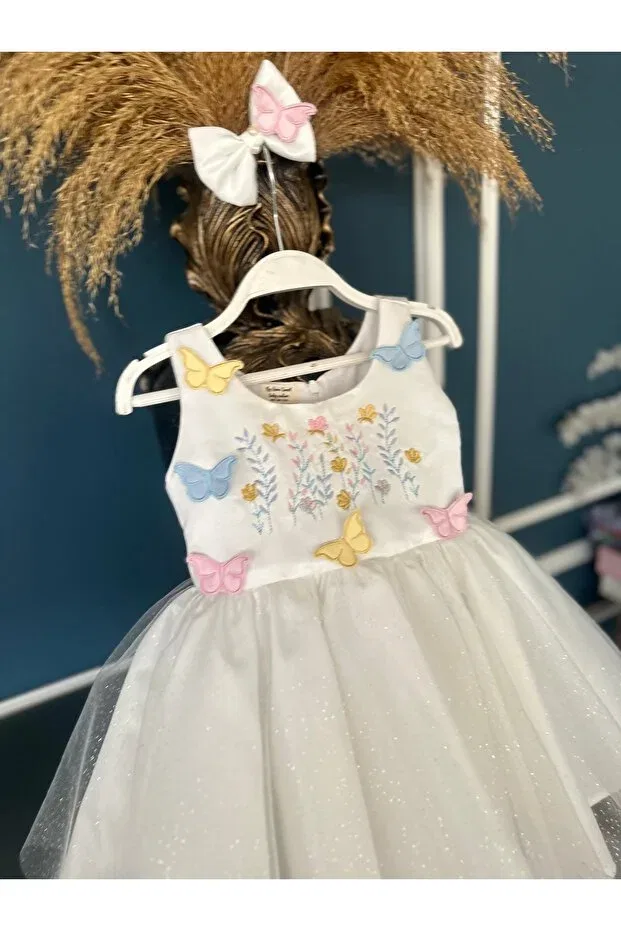Детское платье для девочек с вышивкой Butterfly Fluffy Birthday Dress Dizaynbyasena, Ecru — фото 2