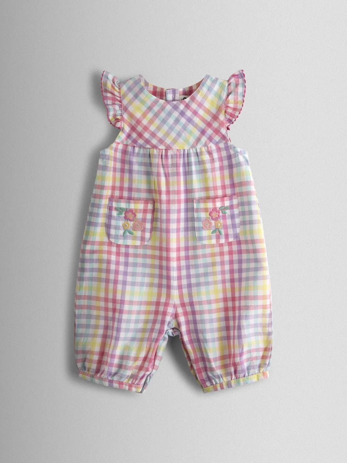 Комбинезон с воланами на плечах, Pink Gingham, JoJo Maman Bébé