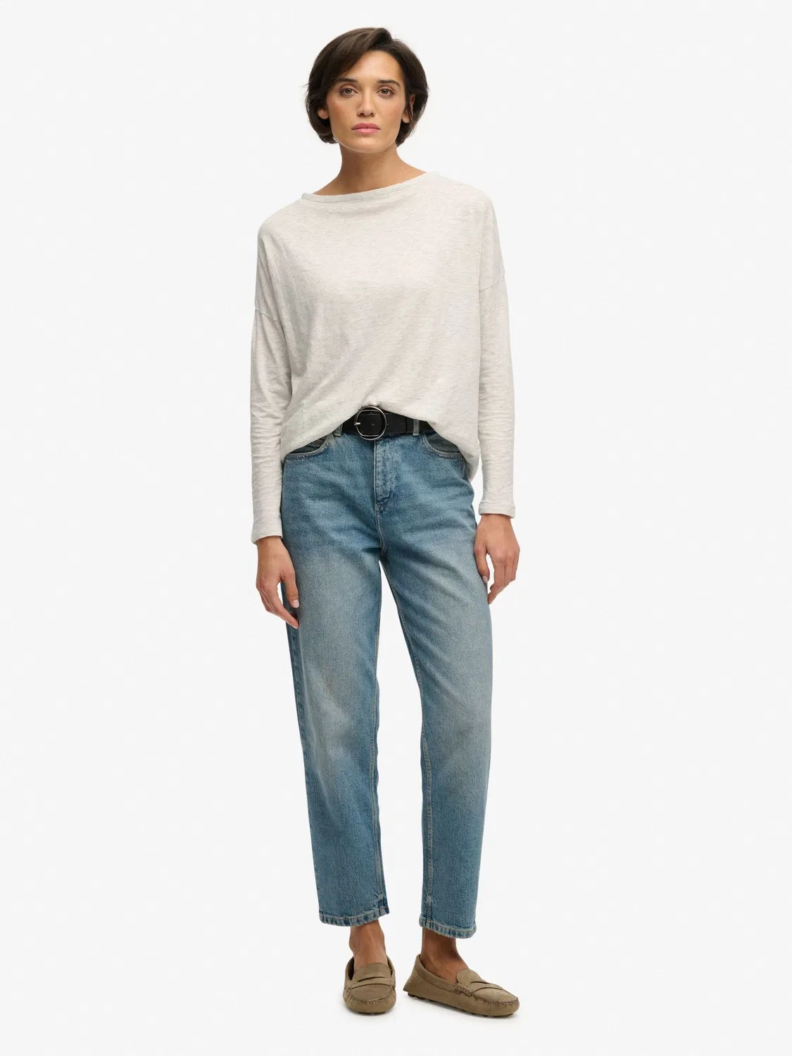 Топ с лодочкой Superdry Studios Boat Neck Slub Long Sleeve Top, серый — фото 4