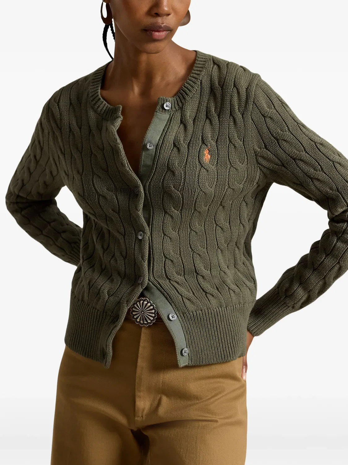 Кардиган из хлопка фактурной вязки Polo Ralph Lauren, зеленый — фото 2