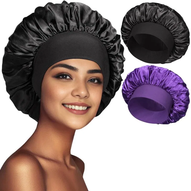 Шапочка для душа Satin Hair Cap, 2 шт, Runstarshow, D (Schwarz + Dunkelviolett)