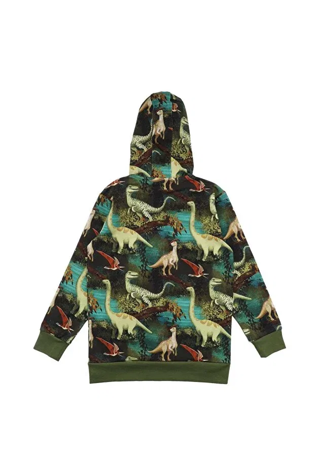 Детская куртка для девочек с принтом Organic children's sweat jacket with dinosaur forest pattern Walkiddy, Green — фото 2