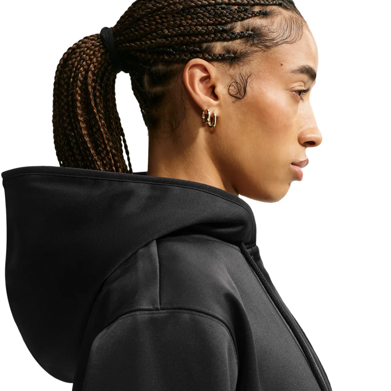 Женская толстовка с капюшоном и технологией Therma-FIT Nike Studio Fleece Sport Full Zip, черный/белый — фото 4
