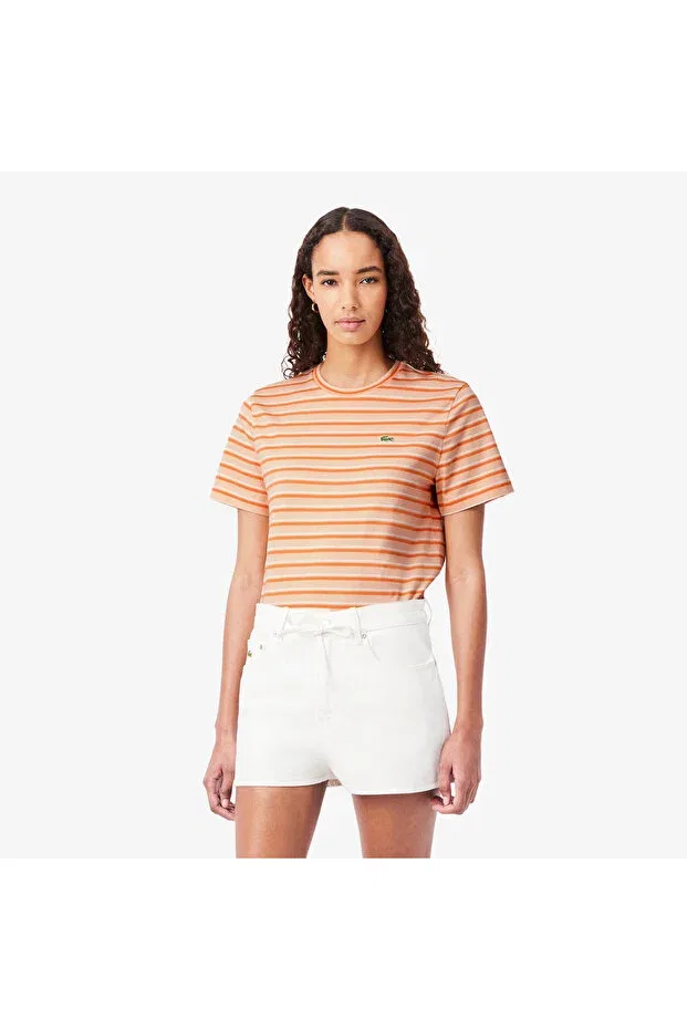 Футболка Lacoste 4aw-Orange, полосатая, оранжевая
