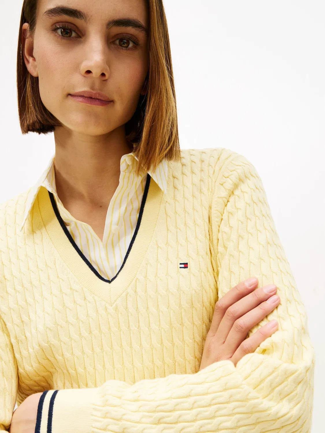 Джемпер с воротником V-образным, фактурная вязка Tommy Hilfiger, желтый — фото 4